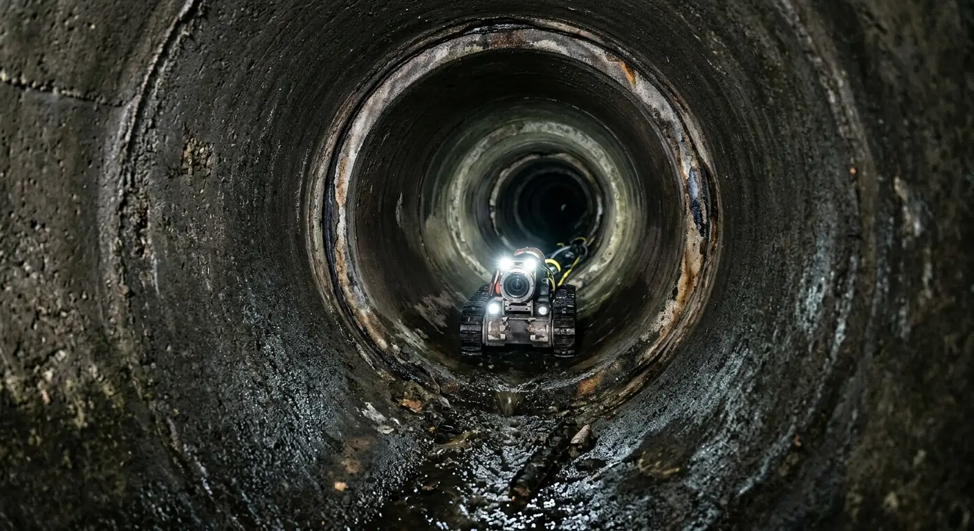 Robotic sewer camera inspecting pipe interior for Drain Snake Service in Natick